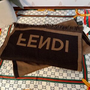 Fendi Black and Brown Logo Scarf